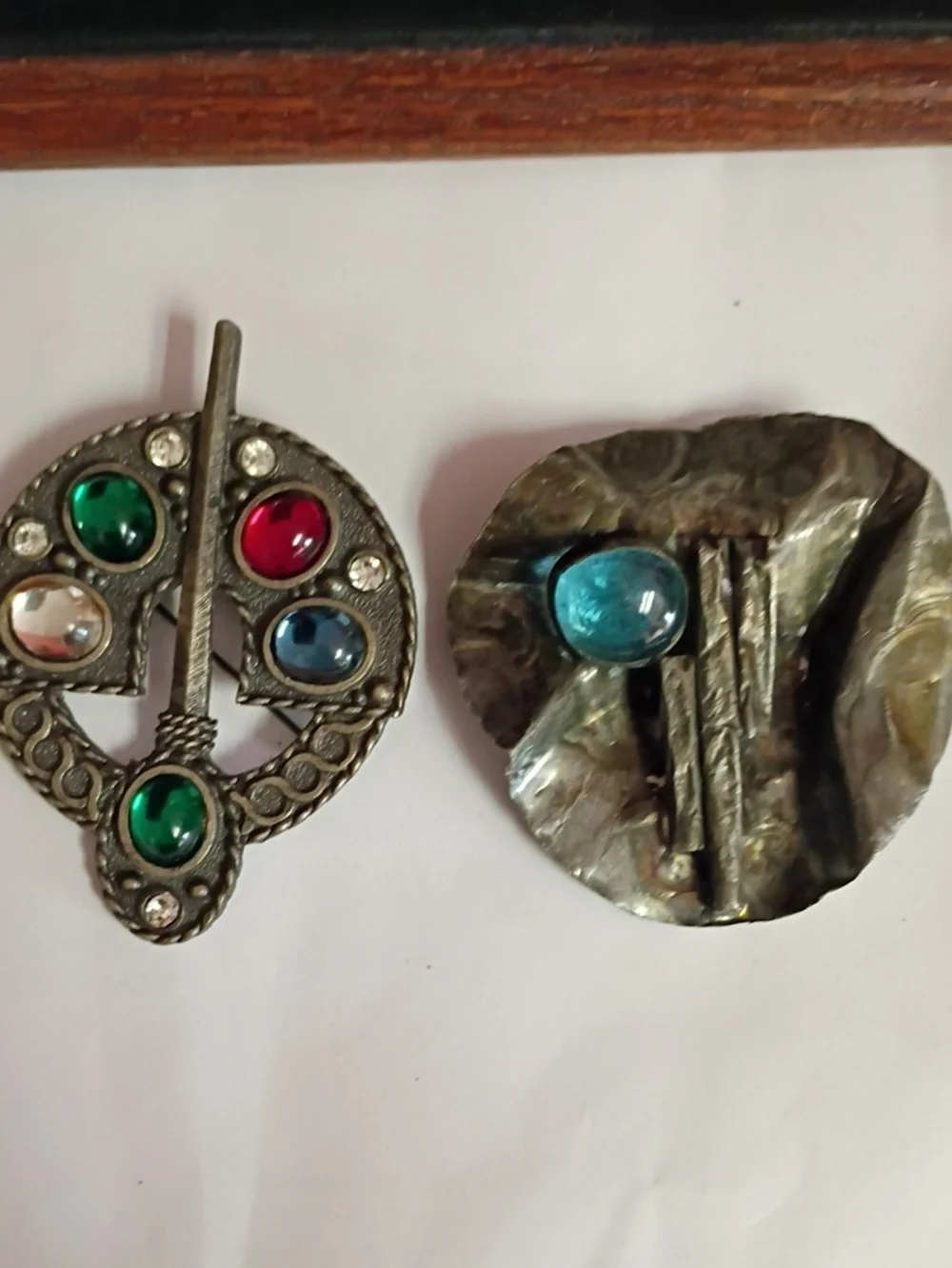 Silver-Tone Decorative Brooch Set with Green, Red, Blue and Aqua Stones